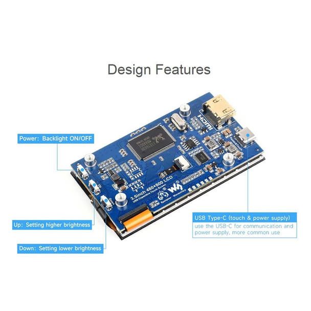 Waveshare 3.5inch 480x800 IPS Capacitive Touch LCD Display For Raspberry Pi ,HDMI Interface