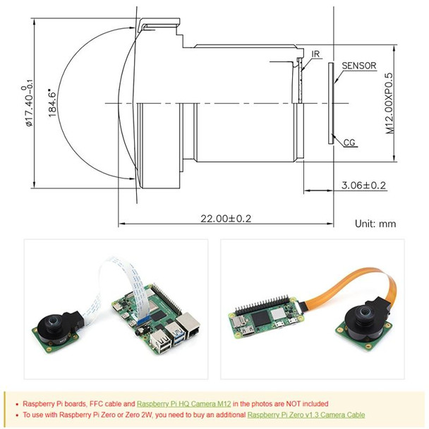 Waveshare WS1842714 For Raspberry Pi M12 High Resolution Lens, 14MP, 2.72mm Focal Length,23964