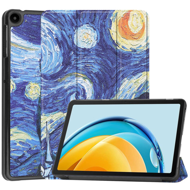 For Huawei Matepad SE 10.4 Custer Painted 3-Fold Holder Leatherette Tablet Case(Starry Sky)