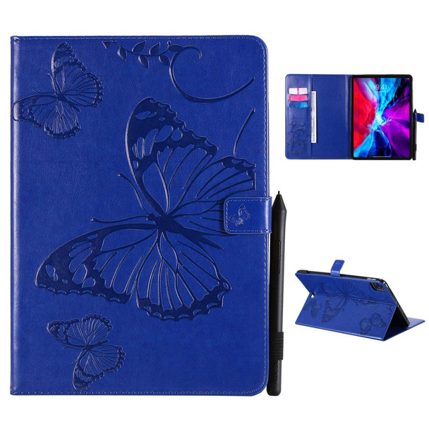 For iPad Pro 11 (2020) Pressed Printing Butterfly Pattern Horizontal Flip Leatherette Tablet Case with Holder & Card Slots & Wallet(Blue)