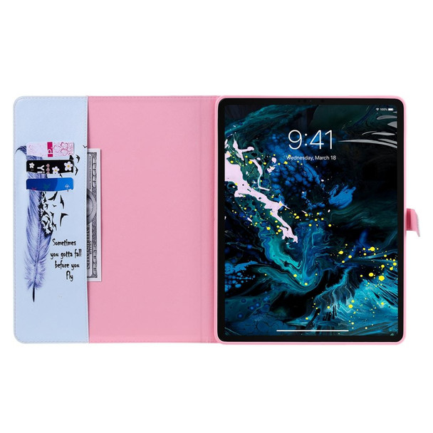 For iPad Pro 12.9 (2020) Colored Drawing Horizontal Flip Leatherette Tablet Case with Holder & Card Slot & Wallet(Feather)