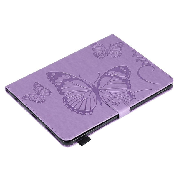 For iPad Pro 11 (2020) Pressed Printing Butterfly Pattern Horizontal Flip Leatherette Tablet Case with Holder & Card Slots & Wallet(Purple)