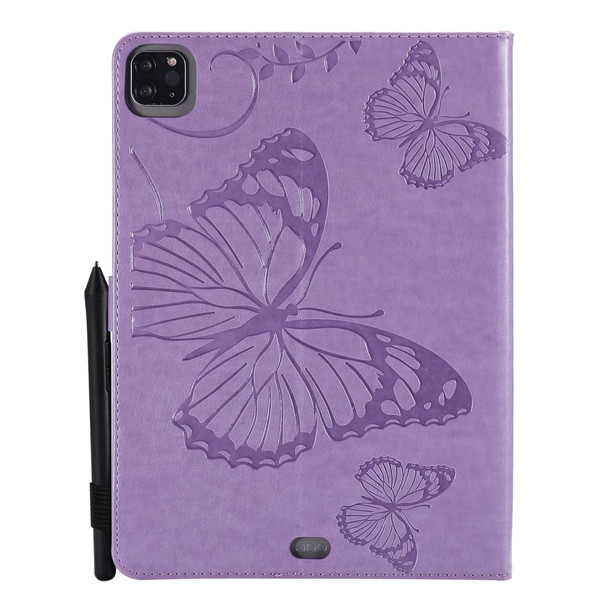For iPad Pro 11 (2020) Pressed Printing Butterfly Pattern Horizontal Flip Leatherette Tablet Case with Holder & Card Slots & Wallet(Purple)