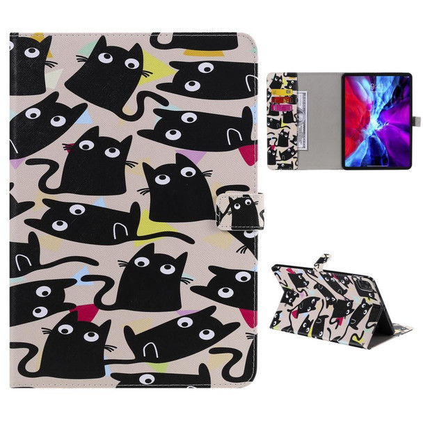 For iPad Pro 11 (2020) Colored Drawing Horizontal Flip Leatherette Tablet Case with Holder & Card Slot & Wallet(Kitty)
