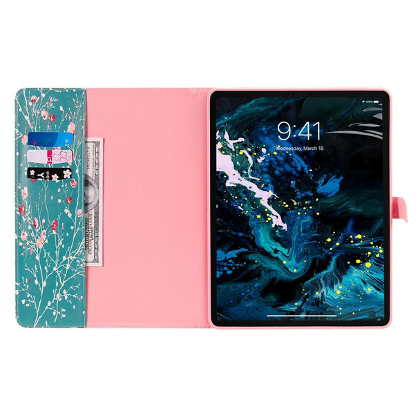 For iPad Pro 12.9 (2020) Colored Drawing Horizontal Flip Leatherette Tablet Case with Holder & Card Slot & Wallet(Apricot Blossom Tree)