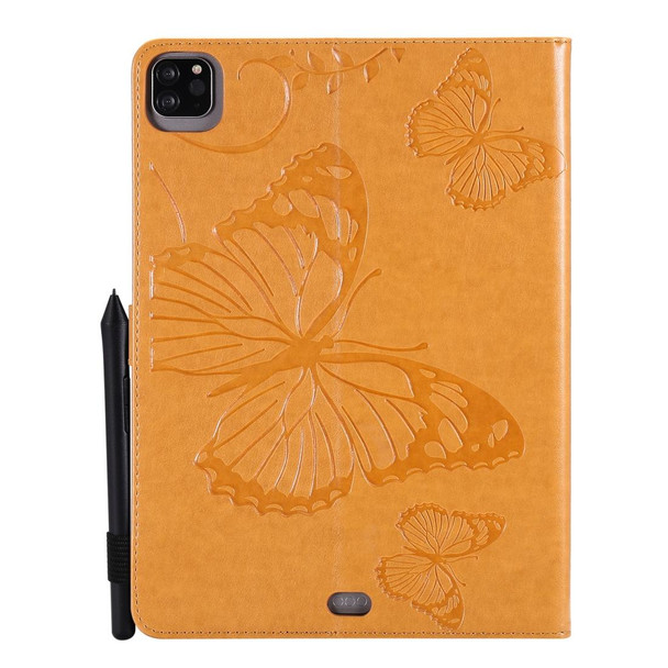 For iPad Pro 11 (2020) Pressed Printing Butterfly Pattern Horizontal Flip Leatherette Tablet Case with Holder & Card Slots & Wallet(Yellow)
