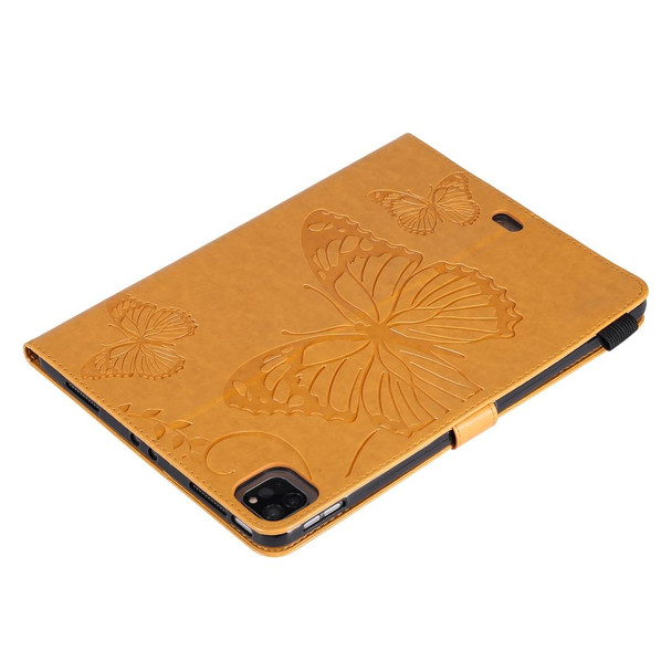 For iPad Pro 11 (2020) Pressed Printing Butterfly Pattern Horizontal Flip Leatherette Tablet Case with Holder & Card Slots & Wallet(Yellow)