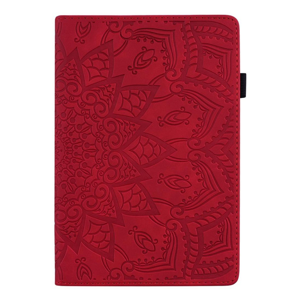 For Samsung Galaxy Tab S6 Lite  Calf Pattern Double Folding Design Embossed Leatherette Case with  Holder & Card Slots & Pen Slot &   Elastic Band(Red)