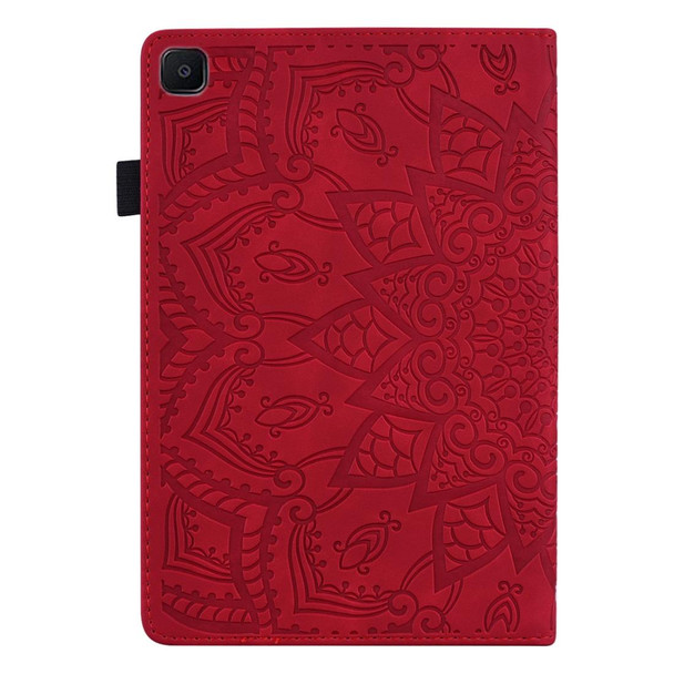 For Samsung Galaxy Tab S6 Lite  Calf Pattern Double Folding Design Embossed Leatherette Case with  Holder & Card Slots & Pen Slot &   Elastic Band(Red)