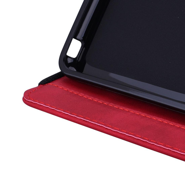 For Samsung Galaxy Tab S6 Lite  Calf Pattern Double Folding Design Embossed Leatherette Case with  Holder & Card Slots & Pen Slot &   Elastic Band(Red)