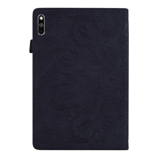 For Huawei MatePad 10.4 Calf Pattern Double Folding Design Embossed Leatherette Case with Holder & Card Slots & Pen Slot & Elastic Band(Black)