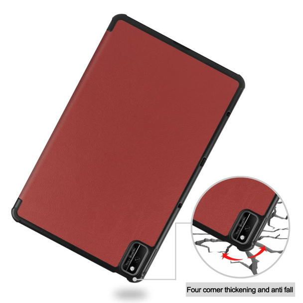 For Huawei Honor V6 / MatePad 10.4 inch Universal Solid Color Anti-fall Horizontal Flip Tablet PC Leatherette Case with Tri-fold Bracket & Sleep / Wake-up(Wine Red)