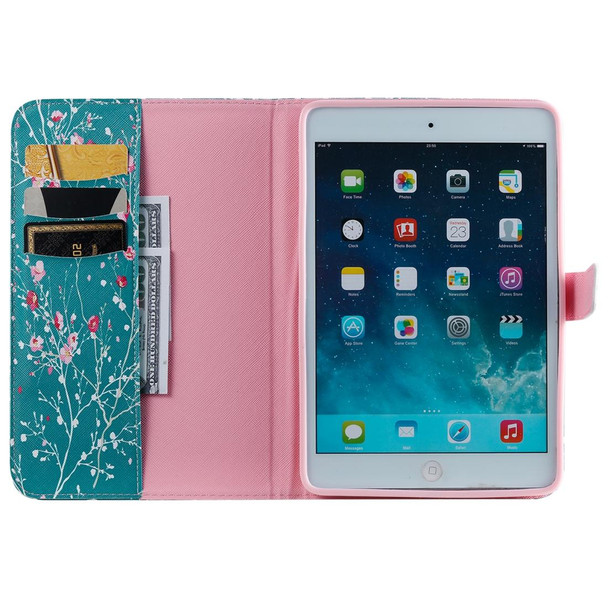 For iPad Mini 2019 & 4 & 3 & 2 & 1 3D Colored Drawing Horizontal Flip Leatherette Case with Holder & Card Slots & Wallet & Sleep / Wake-up Function(Apricot Tree)