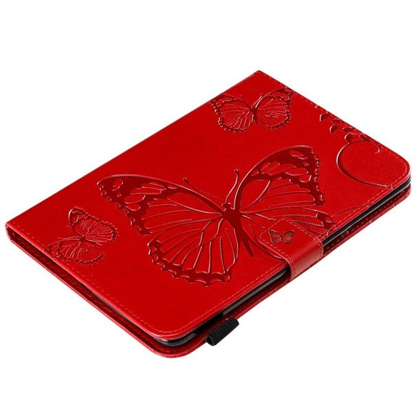 For iPad Mini 2019 & 4 & 3 & 2 & 1 Pressed Printing Butterfly Pattern Horizontal Flip PU Leatherette Case with Holder & Card Slots & Wallet & Pen Slot(Red)