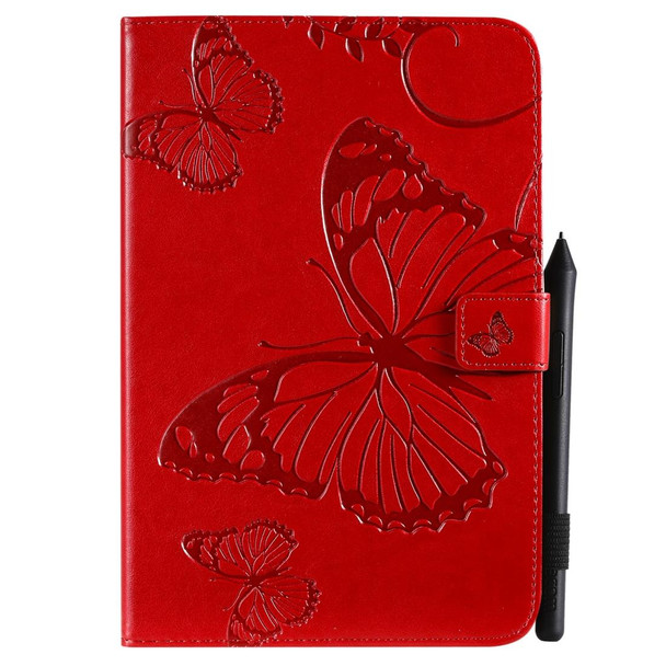 For iPad Mini 2019 & 4 & 3 & 2 & 1 Pressed Printing Butterfly Pattern Horizontal Flip PU Leatherette Case with Holder & Card Slots & Wallet & Pen Slot(Red)