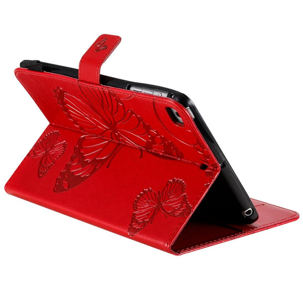 For iPad Mini 2019 & 4 & 3 & 2 & 1 Pressed Printing Butterfly Pattern Horizontal Flip PU Leatherette Case with Holder & Card Slots & Wallet & Pen Slot(Red)