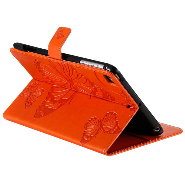 For iPad Mini 2019 & 4 & 3 & 2 & 1 Pressed Printing Butterfly Pattern Horizontal Flip PU Leatherette Case with Holder & Card Slots & Wallet & Pen Slot(Orange)