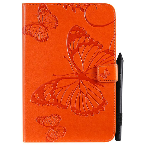 For iPad Mini 2019 & 4 & 3 & 2 & 1 Pressed Printing Butterfly Pattern Horizontal Flip PU Leatherette Case with Holder & Card Slots & Wallet & Pen Slot(Orange)