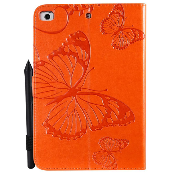 For iPad Mini 2019 & 4 & 3 & 2 & 1 Pressed Printing Butterfly Pattern Horizontal Flip PU Leatherette Case with Holder & Card Slots & Wallet & Pen Slot(Orange)