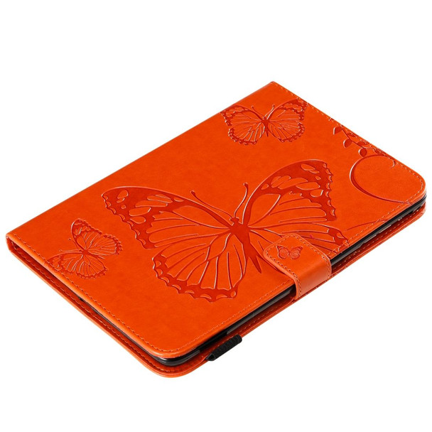 For iPad Mini 2019 & 4 & 3 & 2 & 1 Pressed Printing Butterfly Pattern Horizontal Flip PU Leatherette Case with Holder & Card Slots & Wallet & Pen Slot(Orange)