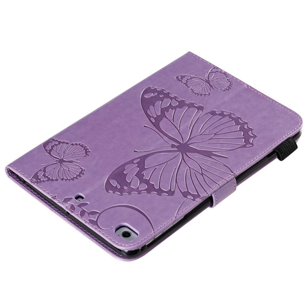 For iPad Mini 2019 & 4 & 3 & 2 & 1 Pressed Printing Butterfly Pattern Horizontal Flip PU Leatherette Case with Holder & Card Slots & Wallet & Pen Slot(Purple)