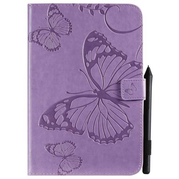 For iPad Mini 2019 & 4 & 3 & 2 & 1 Pressed Printing Butterfly Pattern Horizontal Flip PU Leatherette Case with Holder & Card Slots & Wallet & Pen Slot(Purple)