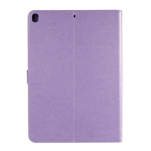 For iPad 10.2 / Pro 10.5 / Air 2019 Pressed Printing Cat and Tree Pattern Horizontal Flip Leatherette Case with Holder & Card Slots & Wallet(Purple)