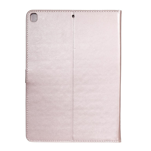 For iPad 10.2 / Pro 10.5 / Air 2019 Pressed Printing Cat and Tree Pattern Horizontal Flip Leatherette Case with Holder & Card Slots & Wallet(Rose Gold)