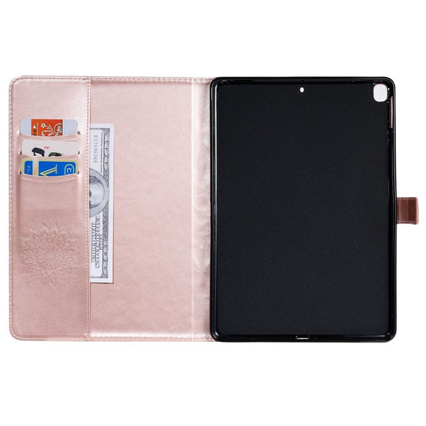 For iPad 10.2 / Pro 10.5 / Air 2019 Pressed Printing Sun Flower Pattern Horizontal Flip Leatherette Case with Holder & Card Slots & Wallet(Rose Gold)