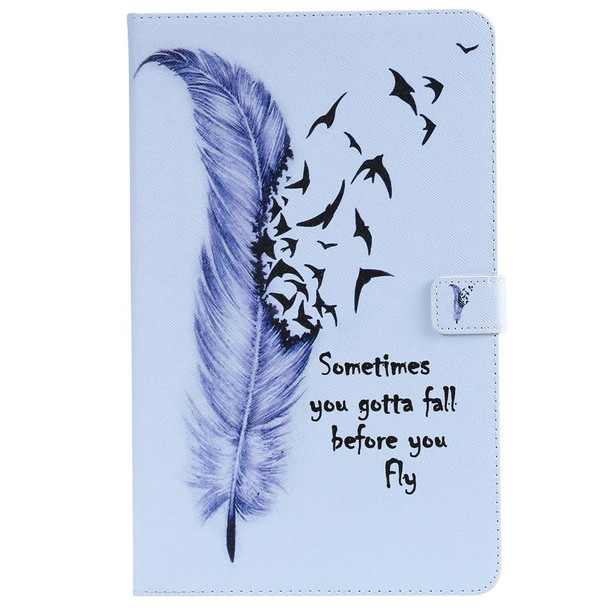 For Galaxy Tab A 10.5 T590 / T595 Colored Drawing Pattern Horizontal Flip PU Leatherette Case with Holder & Card Slots & Wallet(Feather)