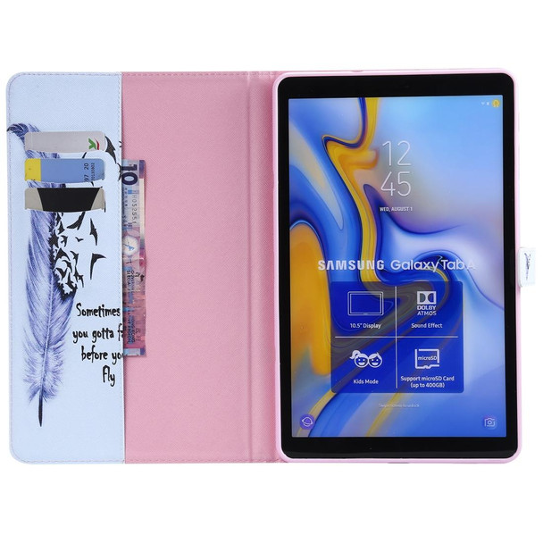 For Galaxy Tab A 10.5 T590 / T595 Colored Drawing Pattern Horizontal Flip PU Leatherette Case with Holder & Card Slots & Wallet(Feather)