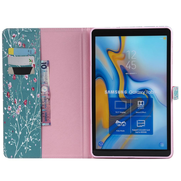 For Galaxy Tab A 10.5 T590 / T595 Colored Drawing Pattern Horizontal Flip PU Leatherette Case with Holder & Card Slots & Wallet(Apricot Tree)