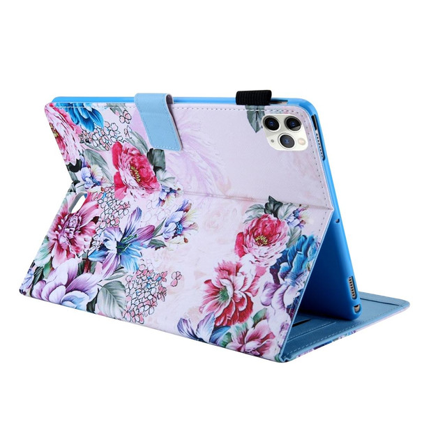 For iPad Pro 11 (2020) & (2018) Painted Pattern Tablet PC Protective Leatherette Case with Bracket & Card Slot & Photo Holder(Rose Flower)