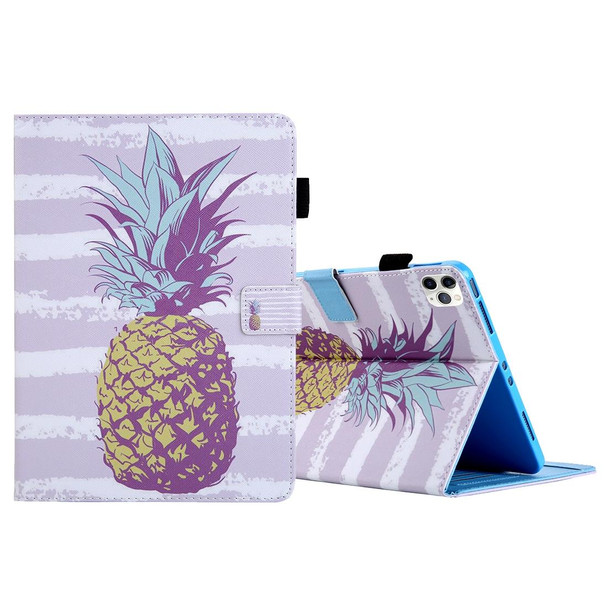 For iPad Pro 11 (2020) & (2018) Painted Pattern Tablet PC Protective Leatherette Case with Bracket & Card Slot & Photo Holder(Golden Pineapple)