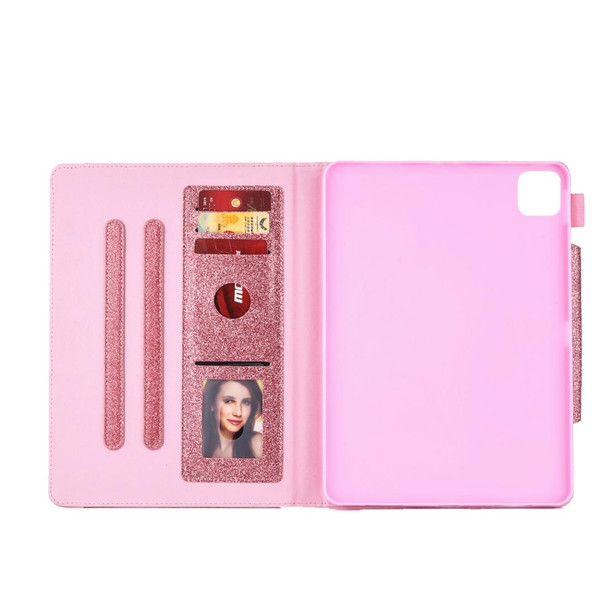 For iPad Pro 11 (2020) & (2018) Big Metal Button Business Tablet PC Protective Leatherette Case with Bracket & Card Slot & Photo Holder & Wallet(Pink)