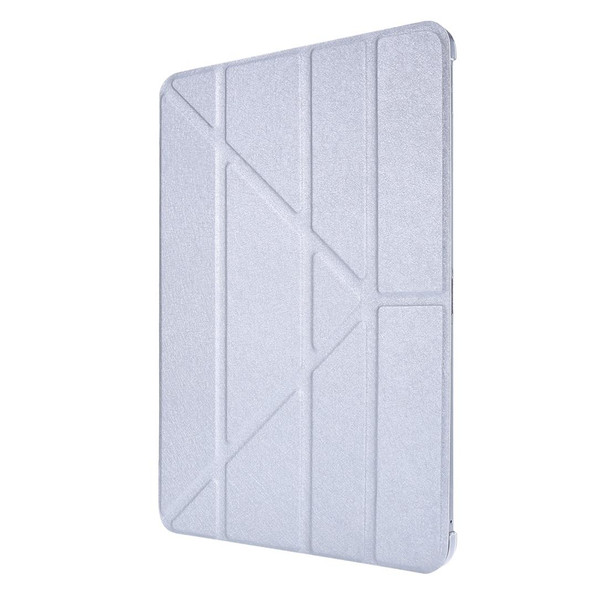 For iPad Pro 12.9 (2020) Silk Texture Horizontal Deformation Flip Leatherette Tablet Case with Three-folding Holder(Silver)