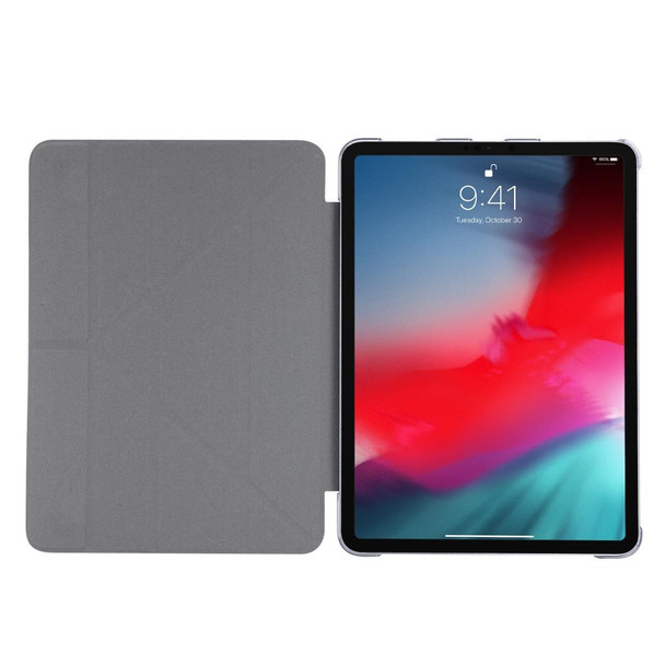 For iPad Pro 12.9 (2020) Silk Texture Horizontal Deformation Flip Leatherette Tablet Case with Three-folding Holder(Silver)