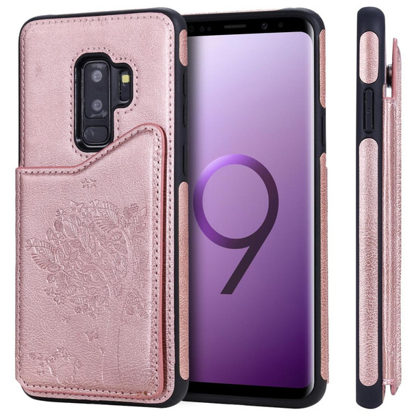 For Galaxy S9+ Cat Tree Embossing Pattern Shockproof Protective Case with Card Slots & Photo Frame & Holder(Rose Gold)