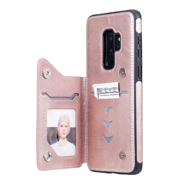 For Galaxy S9+ Cat Tree Embossing Pattern Shockproof Protective Case with Card Slots & Photo Frame & Holder(Rose Gold)