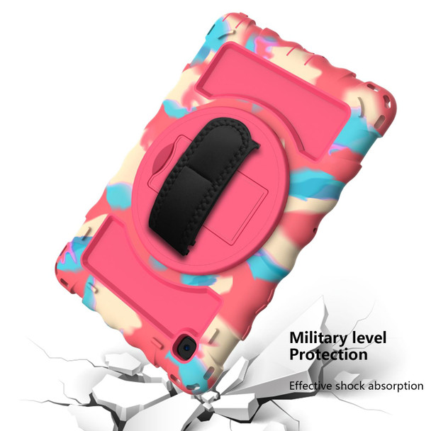 For Samsung Galaxy Tab A7 2020 (T500 / T505) 360 Degree Rotation PC + Silicone Shockproof Combination Case with Holder & Hand Grip Strap & Neck Strap(Colorful+Hot Pink)