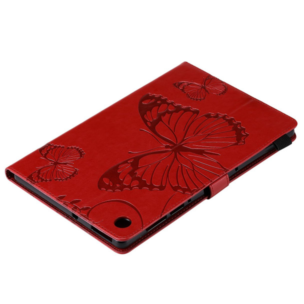 For Lenovo Tab M10 Plus TB-X606F Pressed Printing Butterfly Pattern Horizontal Flip Leatherette Case with Holder & Card Slots & Wallet & Sleep / Wake-up Function (Red)