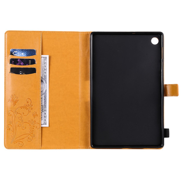 For Lenovo Tab M10 Plus TB-X606F Pressed Printing Butterfly Pattern Horizontal Flip Leatherette Case with Holder & Card Slots & Wallet & Sleep / Wake-up Function (Yellow)