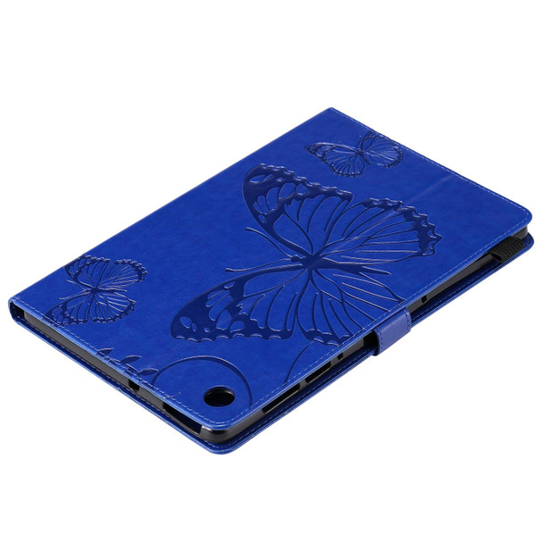 For Lenovo Tab M10 Plus TB-X606F Pressed Printing Butterfly Pattern Horizontal Flip Leatherette Case with Holder & Card Slots & Wallet & Sleep / Wake-up Function (Blue)