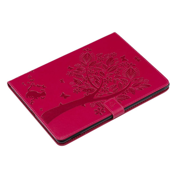 For iPad 10.2 / Pro 10.5 / Air 2019 Pressed Printing Cat and Tree Pattern Horizontal Flip Leatherette Case with Holder & Card Slots & Wallet(Rose Red)