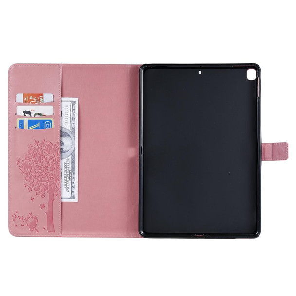 For iPad 10.2 / Pro 10.5 / Air 2019 Pressed Printing Cat and Tree Pattern Horizontal Flip Leatherette Case with Holder & Card Slots & Wallet(Pink)