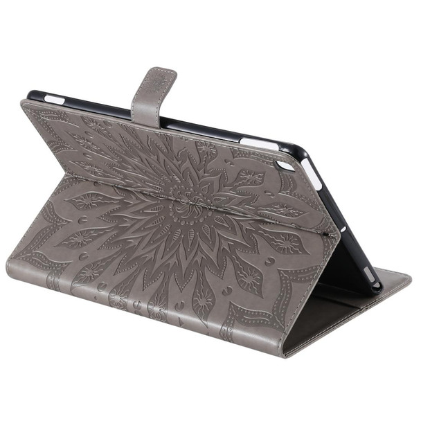 For iPad 10.2 / Pro 10.5 / Air 2019 Pressed Printing Sun Flower Pattern Horizontal Flip Leatherette Case with Holder & Card Slots & Wallet(Grey)