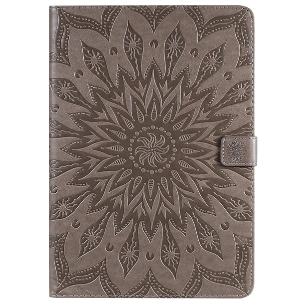 For iPad 10.2 / Pro 10.5 / Air 2019 Pressed Printing Sun Flower Pattern Horizontal Flip Leatherette Case with Holder & Card Slots & Wallet(Grey)