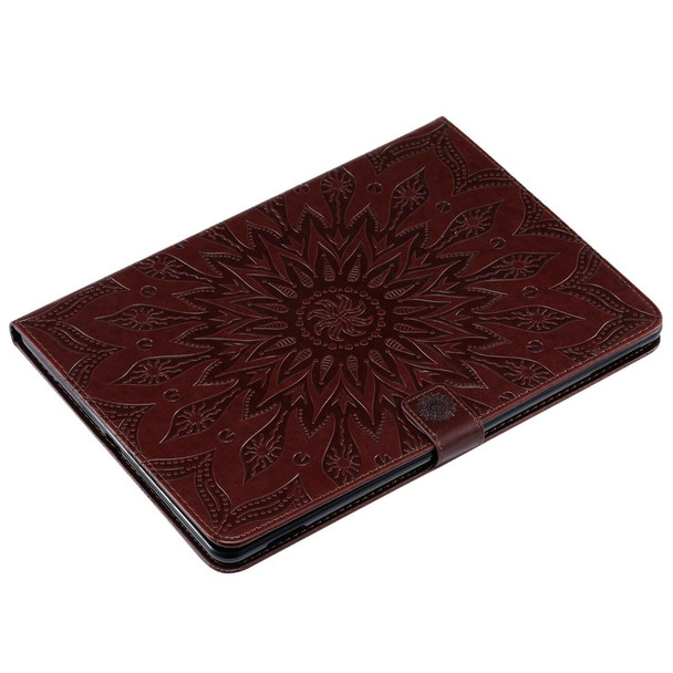 For iPad 10.2 / Pro 10.5 / Air 2019 Pressed Printing Sun Flower Pattern Horizontal Flip Leatherette Case with Holder & Card Slots & Wallet(Brown)