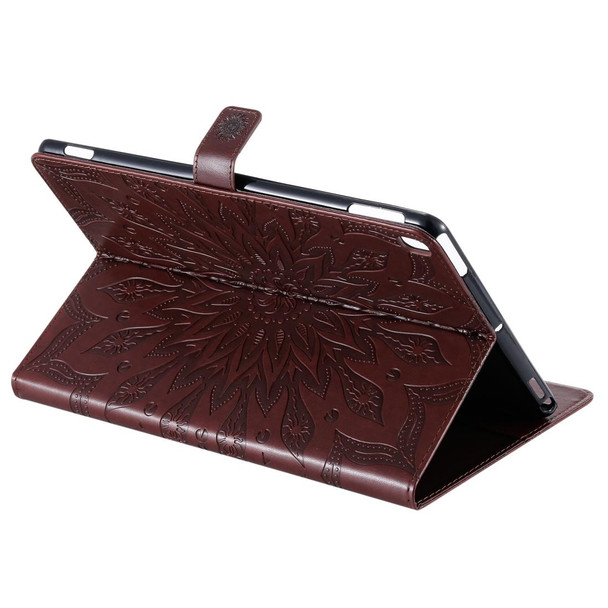 For iPad 10.2 / Pro 10.5 / Air 2019 Pressed Printing Sun Flower Pattern Horizontal Flip Leatherette Case with Holder & Card Slots & Wallet(Brown)