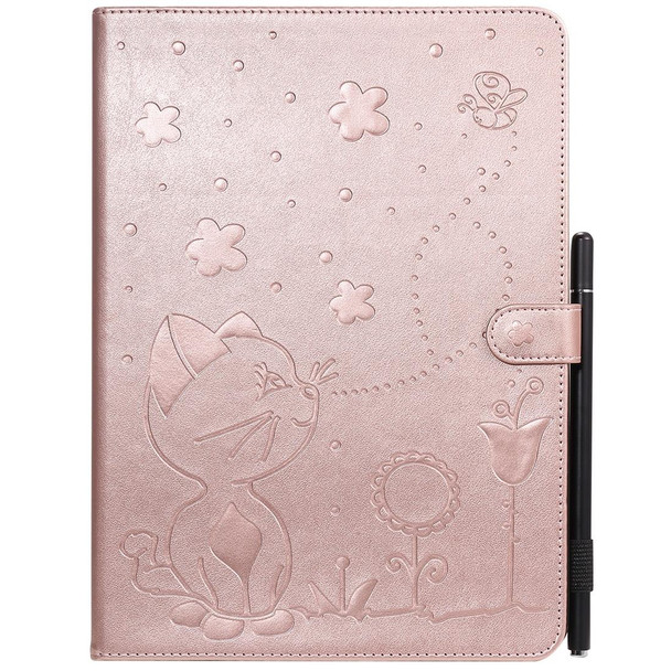 For iPad Pro 11 (2020) & (2018) Cat Bee Embossing Pattern Horizontal Flip Leatherette Tablet Case with Holder & Card Slots & Wallet & Pen Slot & Wake-up / Sleep Function(Rose Gold)